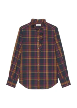 Marc O'Polo Checked Ruffle Blouse Regular Made Of Cotton Voile -Schlichte Eleganz 03b74ea2b26090e72089826f5bcb659e scaled