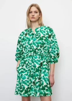 Marc O'Polo Short Voluminous Dress With Gathering Made Of An Organic Cotton/lyocell Blend