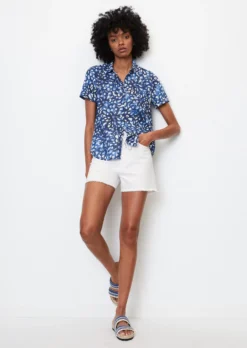 Marc O'Polo Patterned Short Sleeve Blouse In A Relaxed Fit Made Of Crisp Cotton Voile
