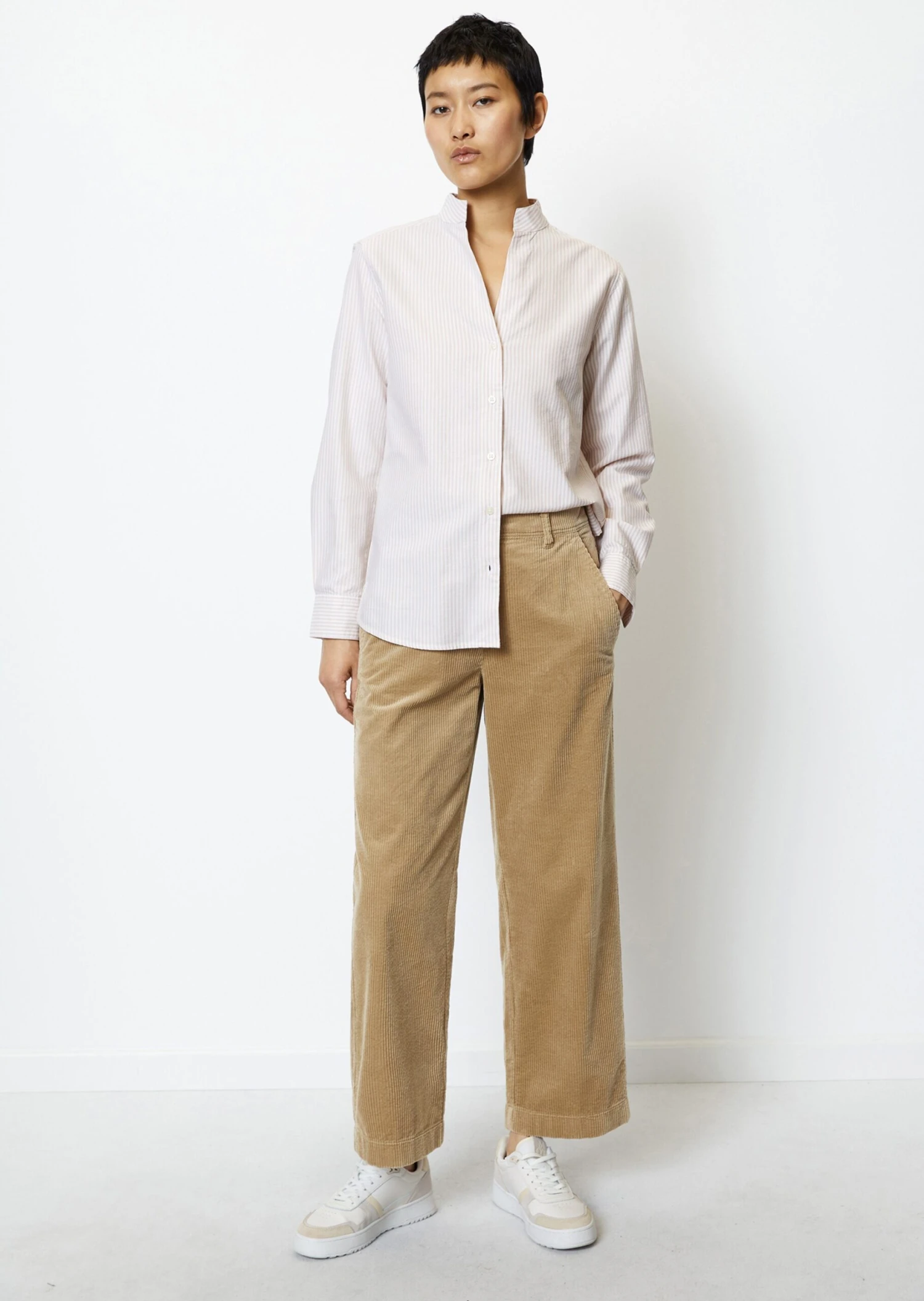 Marc O'Polo Striped Stand-up Collar Blouse Regular Made From Oxford Fabric 1 Marc O'Polo Striped Stand-up Collar Blouse Regular Made From Oxford Fabric