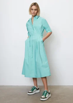 Marc O'Polo Shirt Dress With A Flared Skirt Made Of Paper Touch Poplin