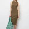 Marc O'Polo Sleeveless Rib Knit Dress In A Slim Fit Made Of Organic Cotton/linen Slub Yarn