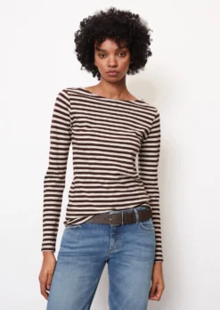 Marc O'Polo Striped Long Sleeve Top, Regular Fit In Organic Cotton Slub Jersey