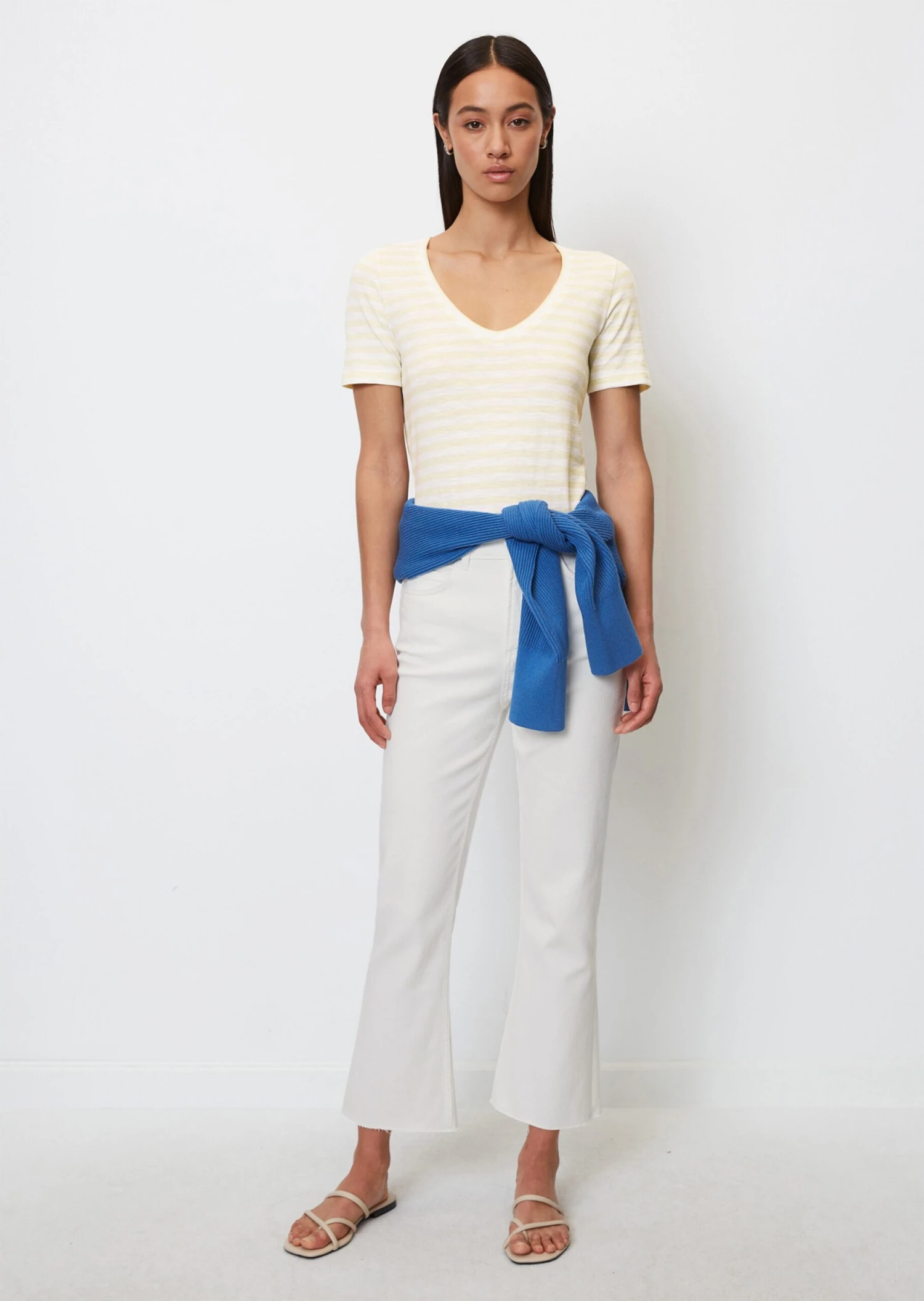 Marc O'Polo Striped V-neck T-shirt In A Regular Fit In Organic Cotton Slub Jersey 1 Marc O'Polo Striped V-neck T-shirt In A Regular Fit In Organic Cotton Slub Jersey