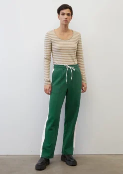 Marc O'Polo Long Sleeve Top With Stripes In Organic Cotton Slub Jersey