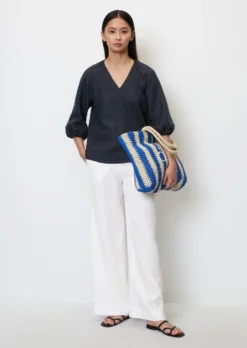 Marc O'Polo V-neck Blouse With Gathered Details In A Mix Of Materials