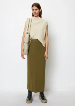 Marc O'Polo Ribbed Knit Skirt Fitted From Virgin Wool Viscose Mix