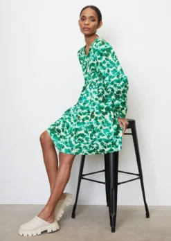 Marc O'Polo Short V-neck Dress With Voluminous Sleeves Made Of An Organic Cotton/lyocell Blend