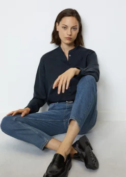 Marc O'Polo Flowing Blouse With Stand Up Collar From Tencel™-Lyocell