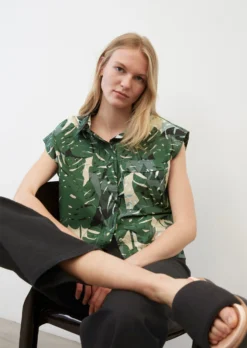 Marc O'Polo Sleeveless Printed Blouse Made Of Cotton Poplin