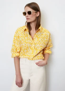 Marc O'Polo Long Sleeve Blouse In A Relaxed Fit With An All-over Print Made Of Paper Touch Poplin