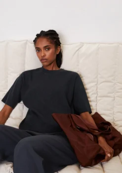 Marc O'Polo Skinny Rib Short-sleeved Knitted Jumper, Relaxed Fit Made Of Pure Organic Cotton