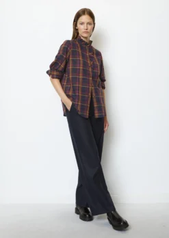 Marc O'Polo Checked Ruffle Blouse Regular Made Of Cotton Voile