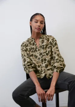 Marc O'Polo Blouse With All-over Print Made Of Paper Touch Poplin