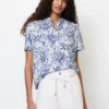Marc O'Polo Short-sleeved Jersey Blouse Top In Printed Organic Cotton