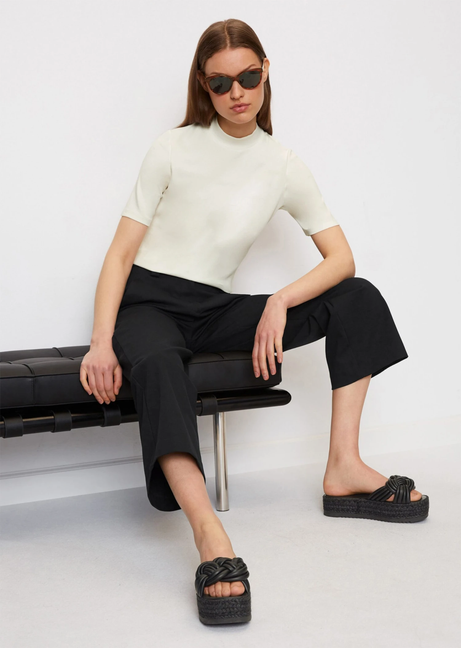 Marc O'Polo Stand-up Collar T-shirt In A Regular Fit Made Of Fine Rib Jersey 1 Marc O'Polo Stand-up Collar T-shirt In A Regular Fit Made Of Fine Rib Jersey