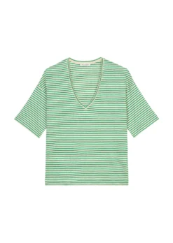 Marc O'Polo Striped V-neck T-shirt Made From Pure Linen Jersey -Schlichte Eleganz 77cb9929437660701e3133975ce0c2cd scaled