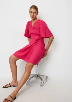 Marc O'Polo Short Linen Wrap Dress With Flounce Sleeves