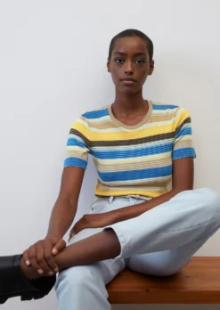 Marc O'Polo Striped T-shirt In A Slim Fit Made Of Finely Ribbed Jersey