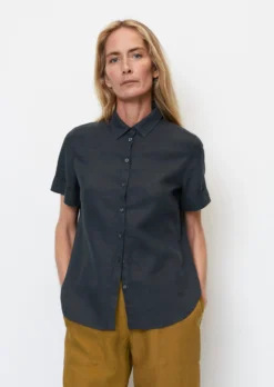 Marc O'Polo Short Sleeve Linen Blouse In An Exciting Mix Of Materials