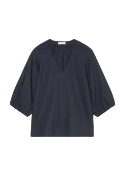 Marc O'Polo V-neck Blouse With Gathered Details In A Mix Of Materials -Schlichte Eleganz 94305a1cf922e3795c5d18cca269eede scaled