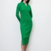 Marc O'Polo Rib Knit Dress With A Polo Collar Made Of An Organic Cotton And Linen Blend
