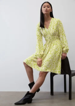 Marc O'Polo V-neck Mini Dress With An All-over Print Made From A Flowy Cupro/viscose Blend