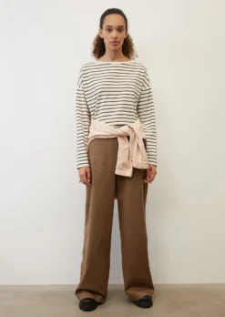 Marc O'Polo Stretchy, Striped Long Sleeve Top In A Regular, Cropped Fit Made Of Soft, Peached Jersey