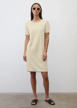 Marc O'Polo Relaxed Short-sleeved Knitted Dress In A Blend Of Organic Cotton, Viscose And Linen