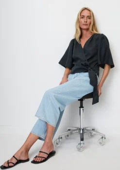 Marc O'Polo Linen Wrap Blouse In A Mix Of Materials