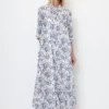 Marc O'Polo Patterned Maxi Blouse Dress Made Of Crisp Cotton Voile
