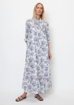 Marc O'Polo Patterned Maxi Blouse Dress Made Of Crisp Cotton Voile