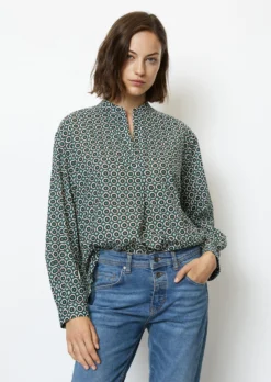 Marc O'Polo Long Sleeve Blouse With An All-over Print, Regular Fit In Voile Fabric With A Silky Touch