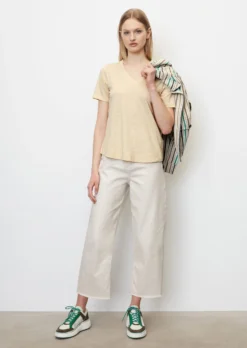 Marc O'Polo Slub Jersey V-neck T-shirt Made Of A Cotton/viscose Blend