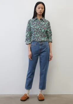 Marc O'Polo Flared Blouse With Allover Print Made Of Paper Touch Poplin